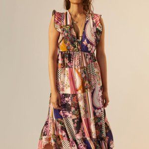 Anthropologie Ruffled Patchwork MIDI Floral Dress Size 16